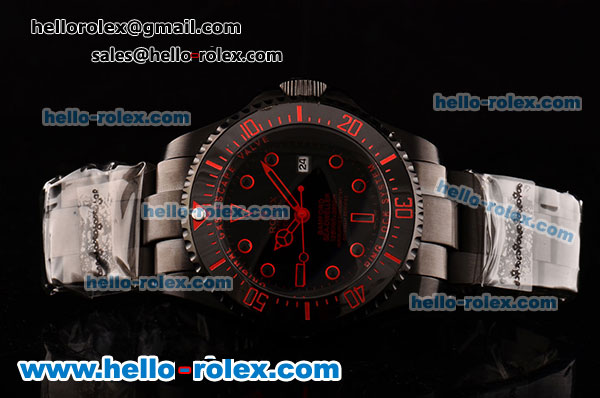 Rolex Sea-Dweller Bamford Asia 2813 Automatic PVD Case with PVD Strap Black Dial Red Markers - Click Image to Close